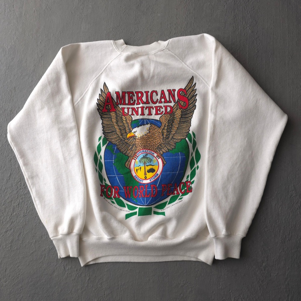 Vintage 90s Hanes White Sweatshirt L Operation Desert Storm Americans United